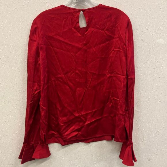 Rebecca Taylor red satin blouse with bell sleeves size 6 NEW #719 - Picture 8 of 9